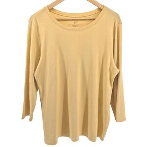 J Jill Pima Cotton Ballet Sleeve Tee Butter Yellow XL 3/4 Sleeve Casual‎ Top